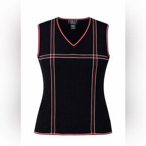 Finity Petite Sweater Vest Size PL Black Red White Plaid V-Neck Knit